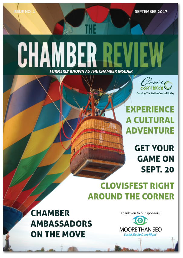 Shows cover of the new The Chamber Review magazine's September 2017 issue.