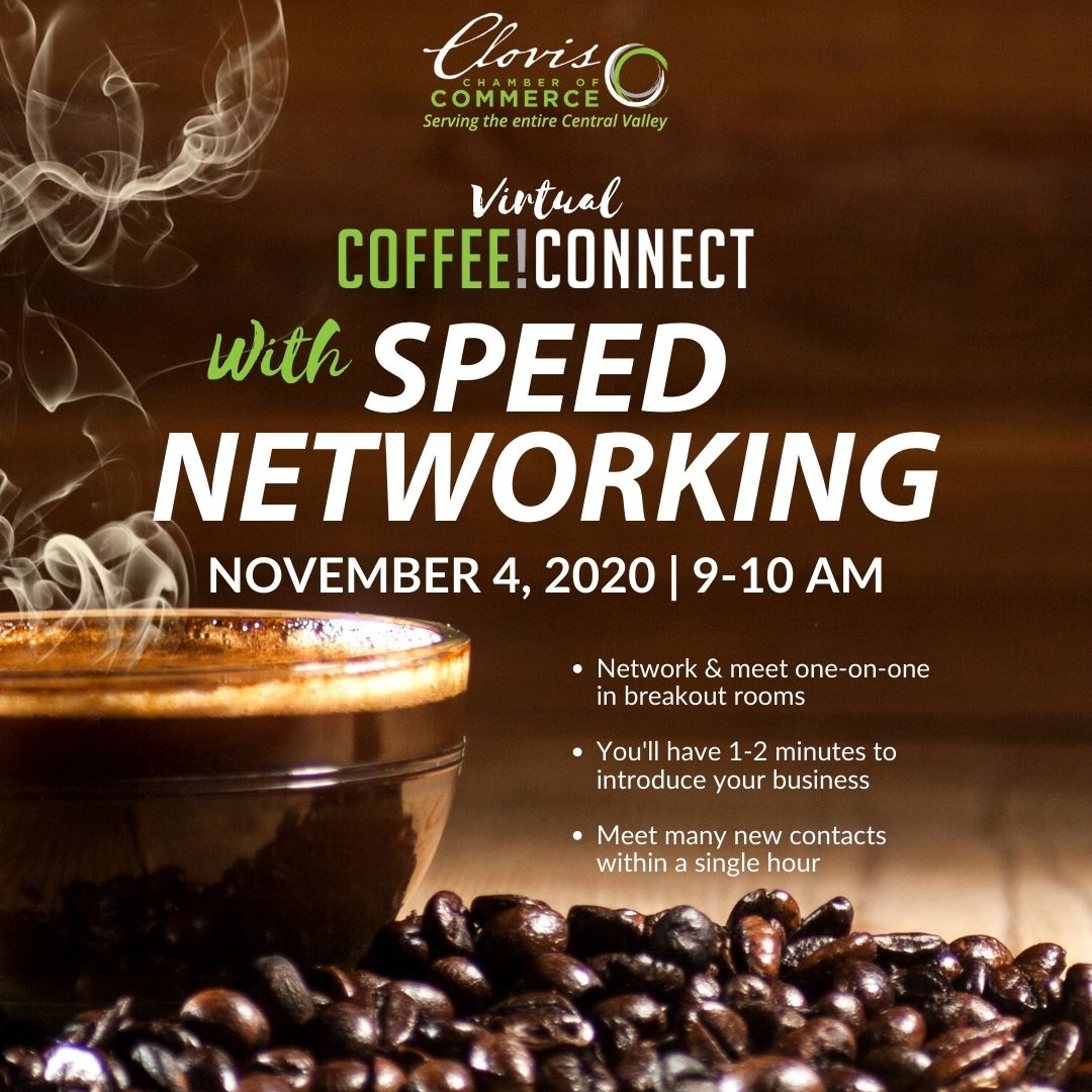 Virtual Coffee Connect with Speed Networking is November 4, from 9 to 10 am